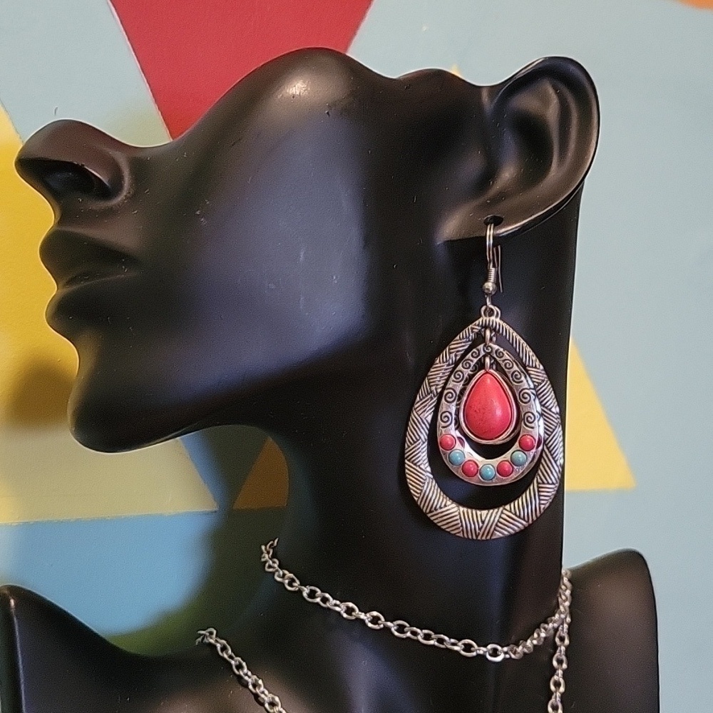 COPY - Paparazzi Accessories Terra Teardrops Red & Turquoise Stones Earrings